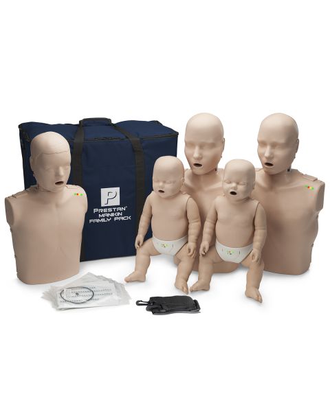 Prestan Family Pack- 2 Adult, 1 Child and 2 Infant Manikins with Rate Monitor